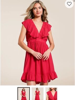 Buckle Red Ruffle V-Neck Mini Dress